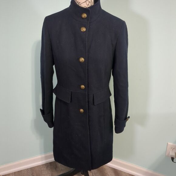 Lauren Ralph Lauren Stand-Collar Coat Black Wool Polyester 2 classic old money p - Picture 1 of 5